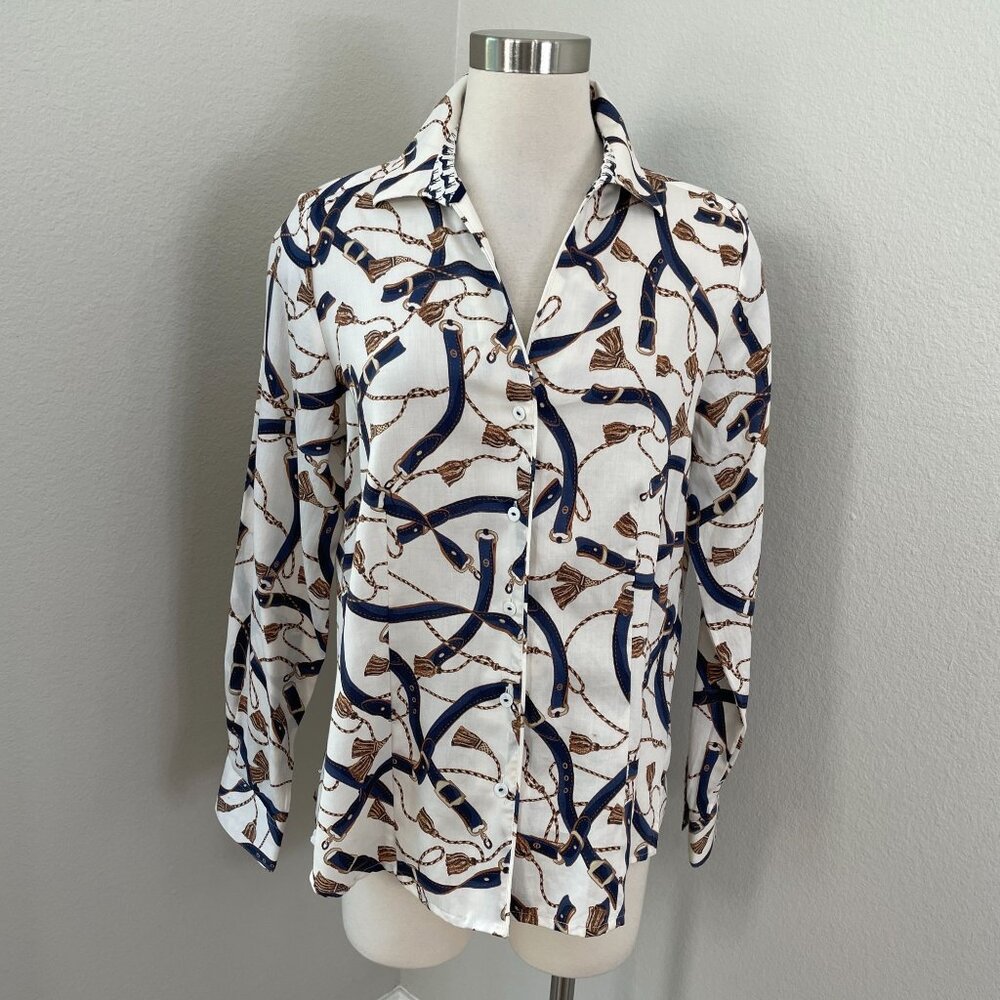 Foxcroft Womens 10 Wrinkle Free Fitted Shirt Horse Bit Riding Equestrian‎ Blouse